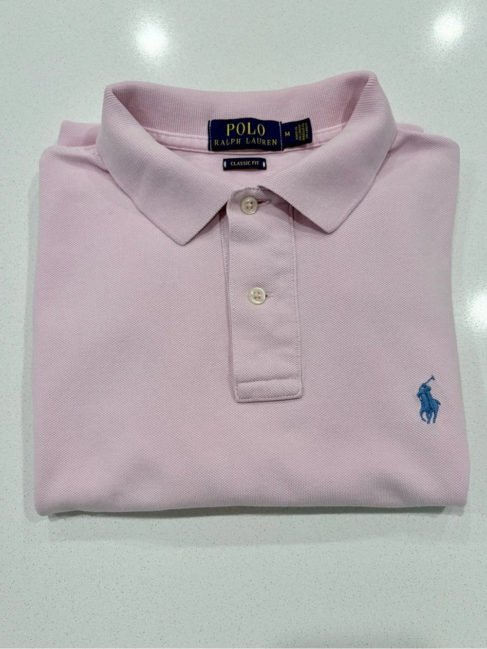 Ralph Lauren Light Pink Polo with Blue Pony Embroidery